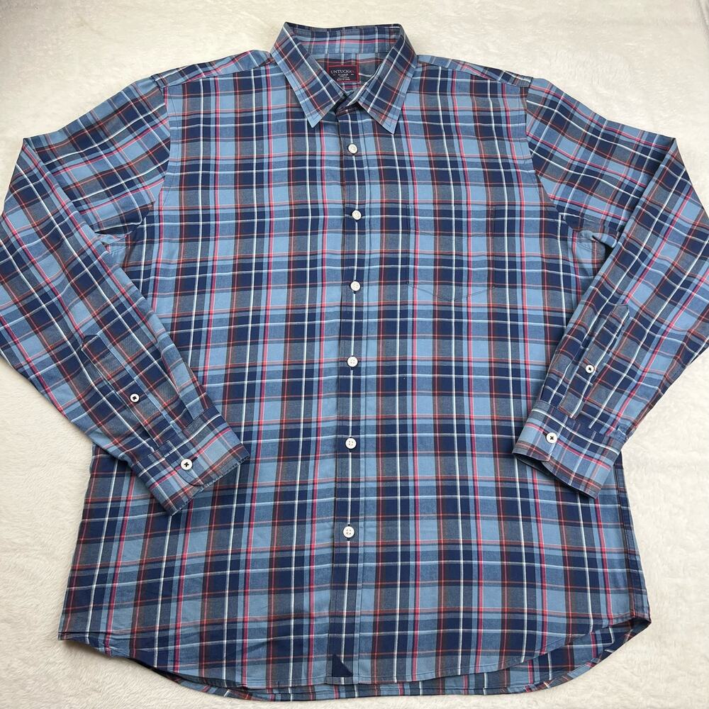 Untuckit Men’s XL slim Fit Blue Plaid button down shirt